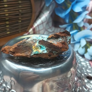Aurichalcite on matrix mineral specimen; blue green; metaphysical; spiritual; balance; alignment