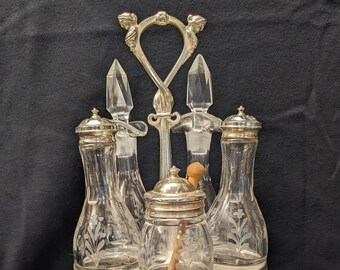 Rare Grecian Head Victorian 5 Piece Cruet Set