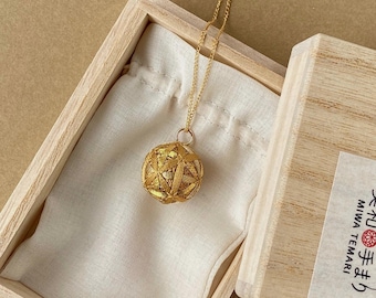 Real Gold Thread Embroidered Pendant: Handmade in Japan, Temari Ball Jewelry