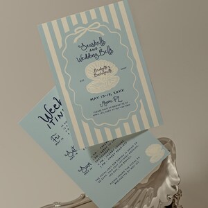 Seashells and Wedding Bells Bachelorette Invitation Template Editable Beach Bachelorette Itinerary Hand Drawn Coastal Bachelorette Invite