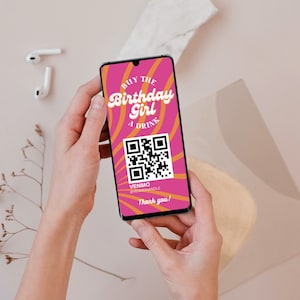 Buy the Birthday Girl a Drink Story Template Birthday Venmo Story Cash App Story QR Code Custom Party QR Code Retro Birthday Party Drink