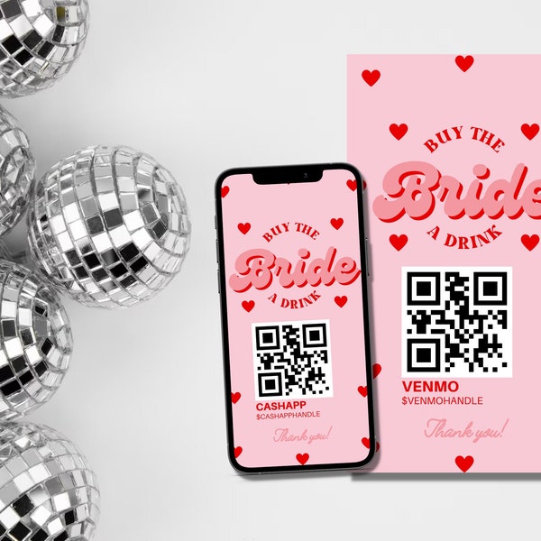 Buy the Bride a Drink Instagram Story Template Retro Bachelorette Venmo Story Cash App Story QR Code Custom Party QR Code