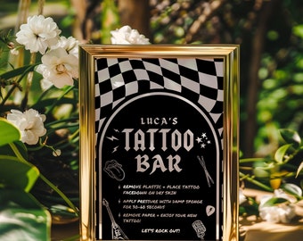Insegna per Tattoo Bar: decorazione di compleanno a tema rock "Bad to the Bone" (modello Canva fai da te - 5x7)