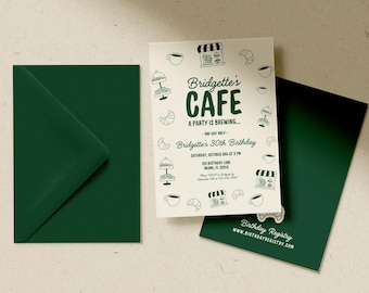 カフェの誕生日招待状テンプレート編集可能ホームコーヒーショップパーティー招待状コーヒー誕生日パーティーの準備ホームカフェ招待状テンプレート