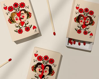 Custom Wedding Matchbox Favors Traditional Tattoo Couple Drawing Custom Traditional Style Illustration Hand Drawn Couple Portrait Gift Idea