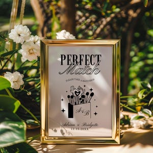 The Perfect Match Wedding Favor Sign Template Custom Matchbox Sign Hand-Drawn Whimsical Matchbox Scribble Illustration Match Box Favor Sign
