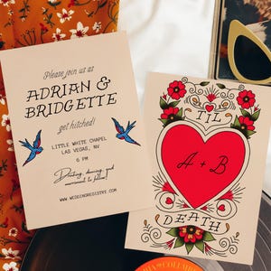 WEDDING INVITATION Traditional Tattoo Wedding Old School Tattoo Rock N Roll Vintage Wedding Stationery Tattoo Rockabilly Wedding Invite