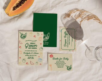 Locally Grown Baby Shower Invitation Template Whimsical Farmers Market Theme Hand Drawn Baby Shower Invite Custom Baby Sprinkle Invite
