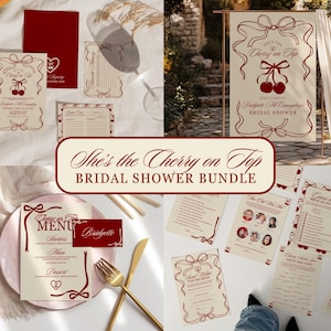 Modèles de lot de douche nuptiale Cerise sur le dessus Faire un noeud d'invitation de douche nuptiale Coquette de douche de mariage sur le thème des cerises Jeux de douche nuptiale