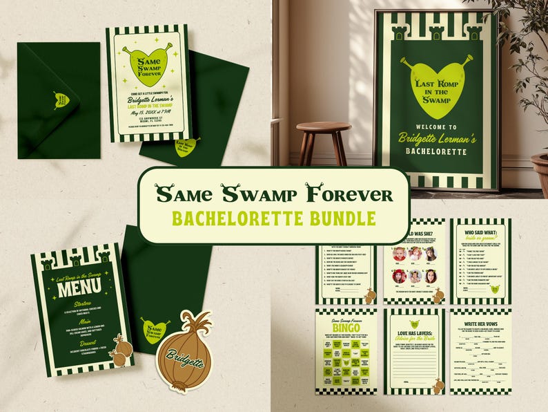 Funny Ogre Bachelorette Party Game Templates Same Swamp Forever Bachelorette Games Editable Last Romp in the Swamp Party Game Templates image 6