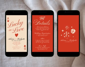 Lucky in Love Wedding Digital Invitation Las Vegas Wedding Playing Cards Wedding Mobile Invitation Template Vintage Wedding Stationery