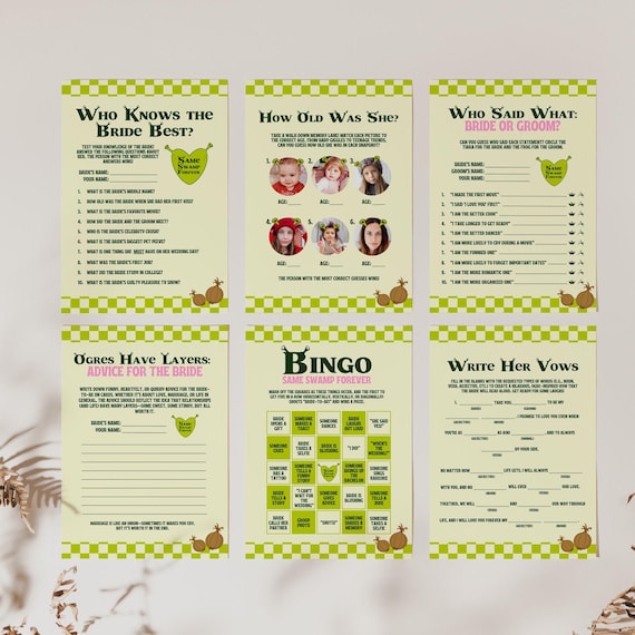 Funny Ogre Bachelorette Party Games Templates: Same Swamp Forever (Digital Download, Canva Templates)