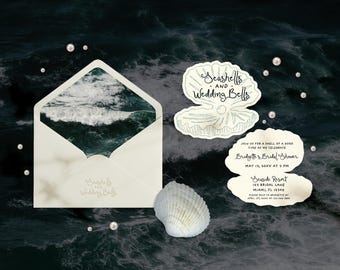 Seashells and Wedding Bells Bridal Shower Invitation Template Editable Beach Bridal Shower Invite Hand Drawn Coastal Bridal Shower Invite