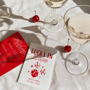 Convite para despedida de solteira Lucky in Love, modelo retrô de roteiro para despedida de solteira em Las Vegas, papelaria vintage para casamento, despedida de solteira retrô