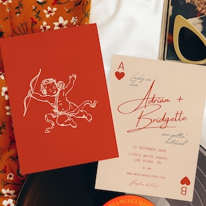Invitación de boda Suerte en el amor Boda Tema vintage Papelería de boda Boda en Las Vegas Naipes Plantilla de invitación de boda