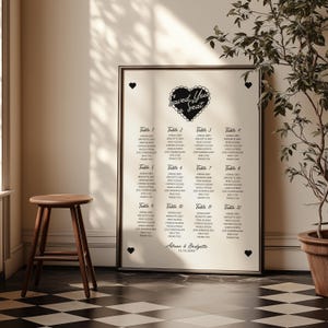 Modelo de mapa de assentos para casamento retrô editável, faça você mesmo, modelo de mapa de assentos atribuídos para casamento no Canva, sinalização moderna para casamento, placa de casamento personalizada.