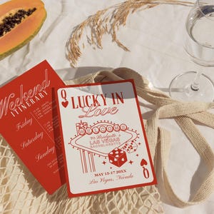 Lucky in Love Vegas Bachelorette Einladung Las Vegas Bachelorette Reiseplan Spielkarten Bach Einladungsvorlage Vintage Vegas