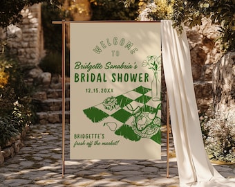 Fresh Off the Market Bridal Shower Welcome Sign Template Custom Farmers Market Welcome Sign Hand Drawn Bridal Shower Signage Whimsical