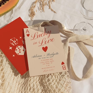 Invitación de boda con suerte en el amor Invitación de boda en Las Vegas Plantilla de invitación de boda con naipes Papelería de boda vintage Combinación perfecta