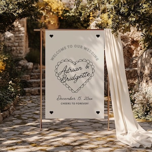 Plaque de bienvenue manuscrite pour notre mariage Modèle amusant et coloré de plaque de bienvenue dessinée à la main pour mariage fantaisiste Plaque de bienvenue pour entrée Mariage original