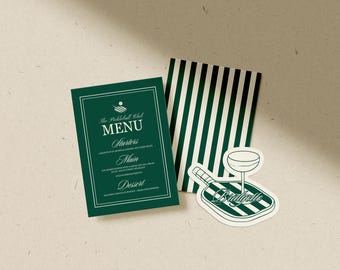 Retro Pickleball Menu Place Card Template Editable Country Club Menu Design Pickleball Paddle Place Card Cut Out Pickleball Party Decor