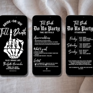 Bride or Die Bachelorette Itinerary Template Punk Gothic Bachelorette Invitation Itinerary Mobile Invitation Editable Template Til Death