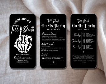 Bride or Die Bachelorette Itinerary Template Punk Gothic Bachelorette Invitation Itinerary Mobile Invitation Editable Template Til Death
