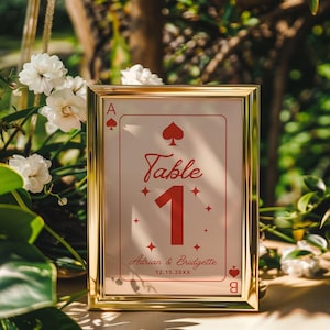 Plantilla de números de mesa de Lucky in Love, papelería de boda de Las Vegas dibujada a mano, cartas de juego, firma de boda, decoración de boda vintage en Las Vegas