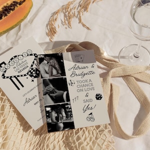 ラスベガス駆け落ちのお知らせ 幸運の恋愛結婚駆け落ち写真告知披露宴パーティー招待状テンプレート ヴィンテージウェディング