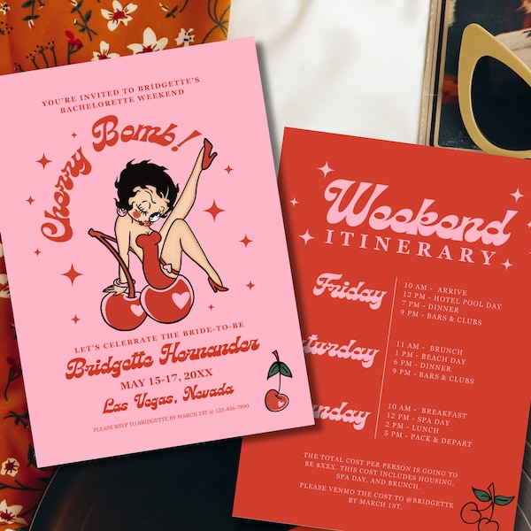 Cherry Bomb Bachelorette Invite Betty Boop Retro Bachelorette Invitation Template Vintage Bachelorette Invite Vegas Bachelorette Las Vegas