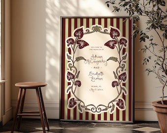 Botanical Wedding Welcome Sign Editable Anthurium Wedding Welcome Sign Hand Drawn Floral Wedding Sign Whimsical Wedding Sign Canva Template