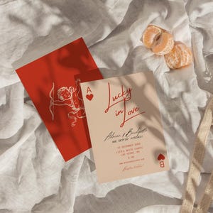 Invitación de boda "Suerte en el amor" Invitación de boda en Las Vegas Plantilla de invitación de boda con naipes Papelería de boda vintage Combinación perfecta