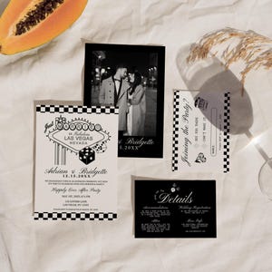 Anuncio de boda en Las Vegas Papelería para bodas en Las Vegas Invitación para la fiesta posterior a la boda Invitación para la recepción de boda Suerte en el amor Boda vintage