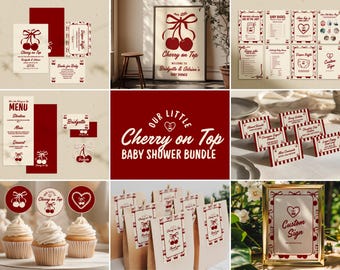 Cherry On Top Baby Shower Bundle Templates Cherry Themed Baby Shower Coquette Cherry Bow Baby Sprinkle Hand Drawn Whimsical Doodles Cherry