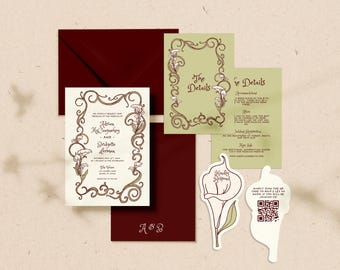 Calla Lily Wedding Invitation Template Editable Colorful Botanical Wedding Invite Hand Drawn Wedding Invitation Whimsical Wedding Invite