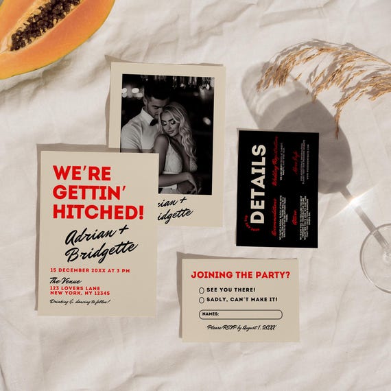 Retro Wedding Invitation Suite Template: Bold Minimalist Design (DIY Canva Template)