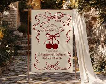 Cherry On Top Baby Shower Welcome Sign Template Cherry Themed Baby Shower Our Little Cherry On Top Coquette Cherry Sweet Theme Editable Sign