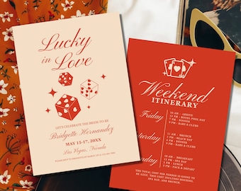 Lucky in Love Bachelorette Party Invitation Las Vegas Bachelorette Weekend Itinerary Template Vintage Wedding Stationery Hen Party Retro