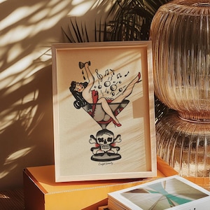 Pin Up Girl Sailor Tattoo Flash Old School Tattoo Traditional Tattoo Flash Art Matte Poster Print Old School Flash Design Sailor Girl Art