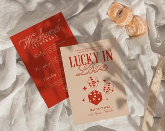 Lucky in Love Bachelorette Party Invitation Las Vegas Bachelorette Weekend Itinerary Template Vintage Wedding Stationery Hen Party Retro