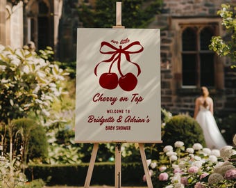 Cherry On Top Baby Shower Welcome Sign: Editable Template (Digital Download, Canva Templates)