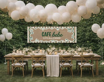 Cafe Bebe Baby Shower Banner Hand Drawn Baby Shower Banner Sign Template Editable Baby Shower Banner Baby Sprinkle Party Banner Template