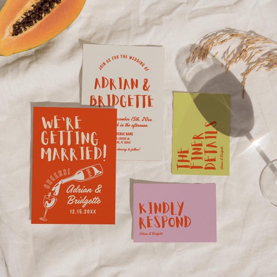 Colorful Wedding Invitation Template: Hand-Drawn Vintage Style (DIY Canva Editable)
