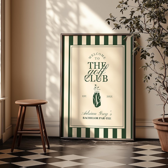 Golf Birthday Welcome Sign Template Editable Let's Par-Tee Vintage Country Club Golf Party Welcome Sign Old Money Golf Aesthetic Elegant