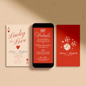 Las Vegas Digital Wedding Invitation Template Editable Lucky in Love Playing Cards Wedding Invite Vintage Vegas Mobile Wedding Invitation