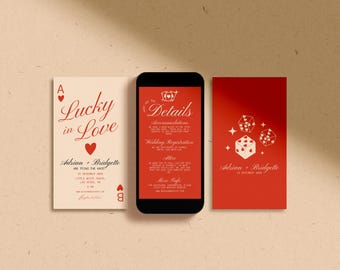 Las Vegas Digital Wedding Invitation Template Editable Lucky in Love Playing Cards Wedding Invite Vintage Vegas Mobile Wedding Invitation