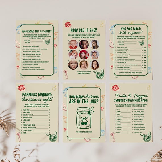 Farmers Market Bridal Shower Game Templates Hand-Drawn Fresh Off the Market Bachelorette Games Custom Bridal Games Editable Bach Party Games