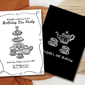 Handwritten Birthday Tea Party 18th 21st 30th 40th 50th Hand Drawn Tea ...