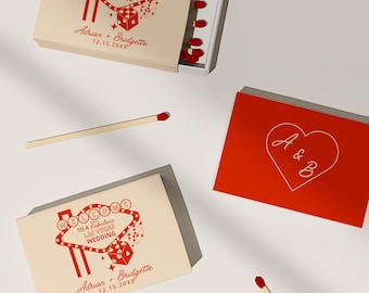 Custom Las Vegas Wedding Matchbox Favor Template (Digital Download, Canva Template)