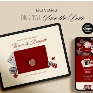 Plantillas para bodas en Las Vegas: Invitación de boda "Lucky in Love", Naipes, Invitación de boda vintage de Las Vegas, Plantilla elegante para guardar la fecha. imagen 14